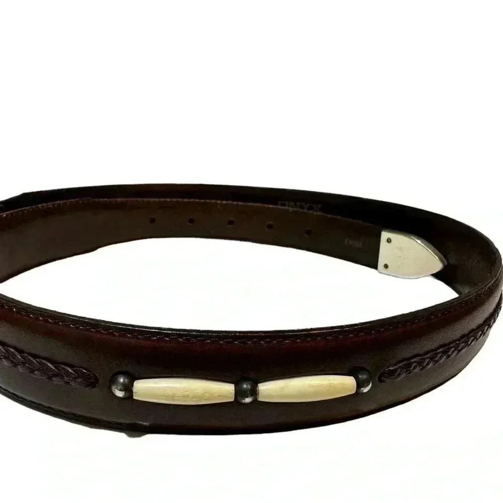 Onyx by Brighton Size 34 Brown leather with braided and beaded detail